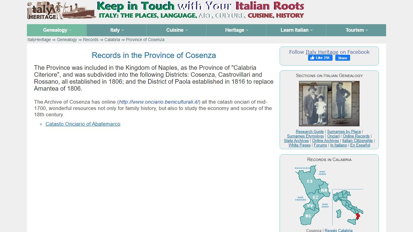 Records in the Province of Cosenza - Italy Heritage