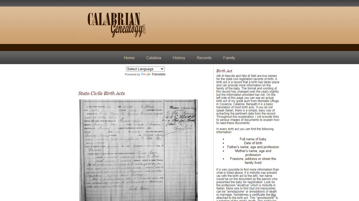 Calabrian Genealogy - Birth Records Of Italy