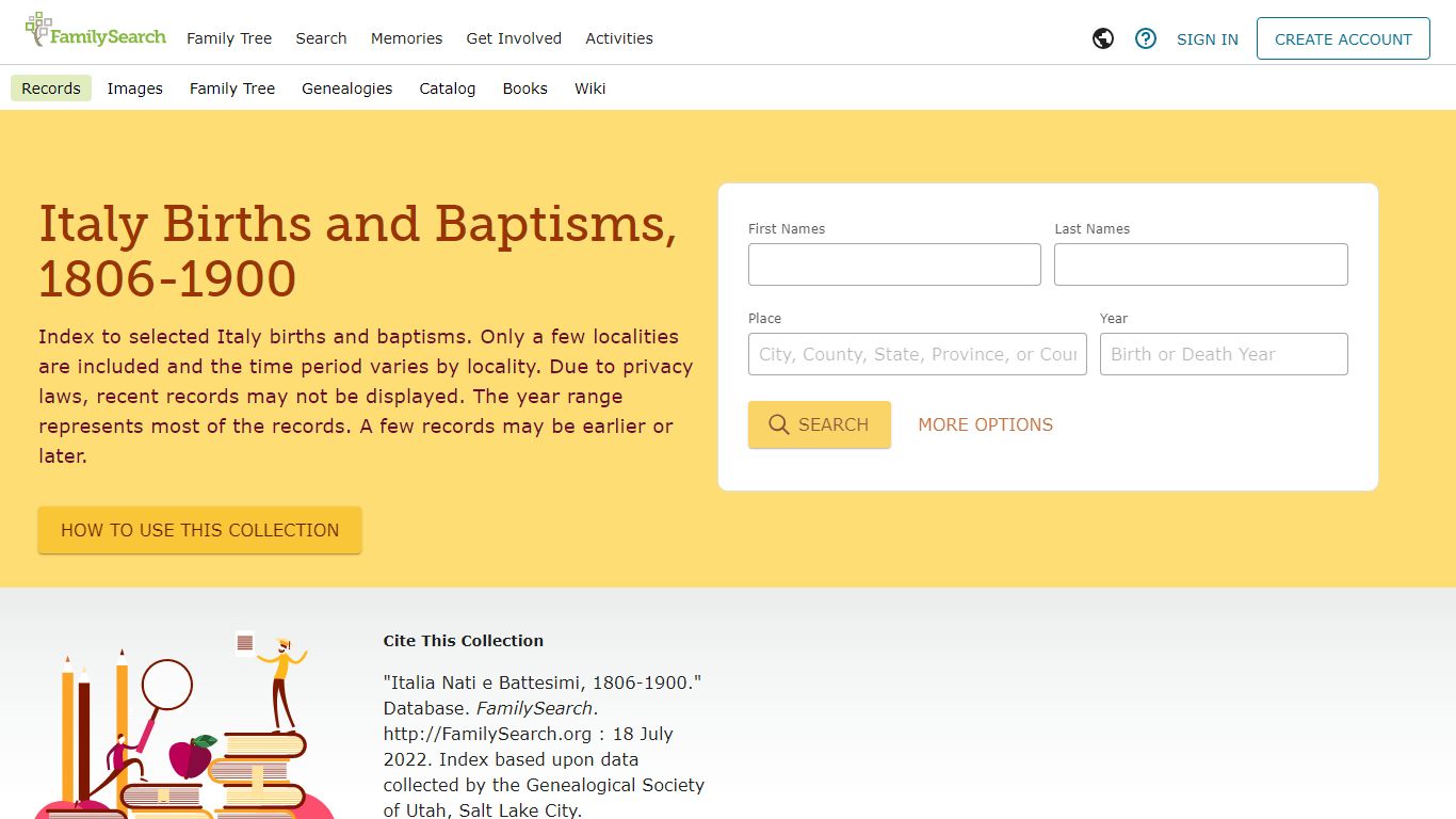 Italy Births and Baptisms, 1806-1900 - FamilySearch